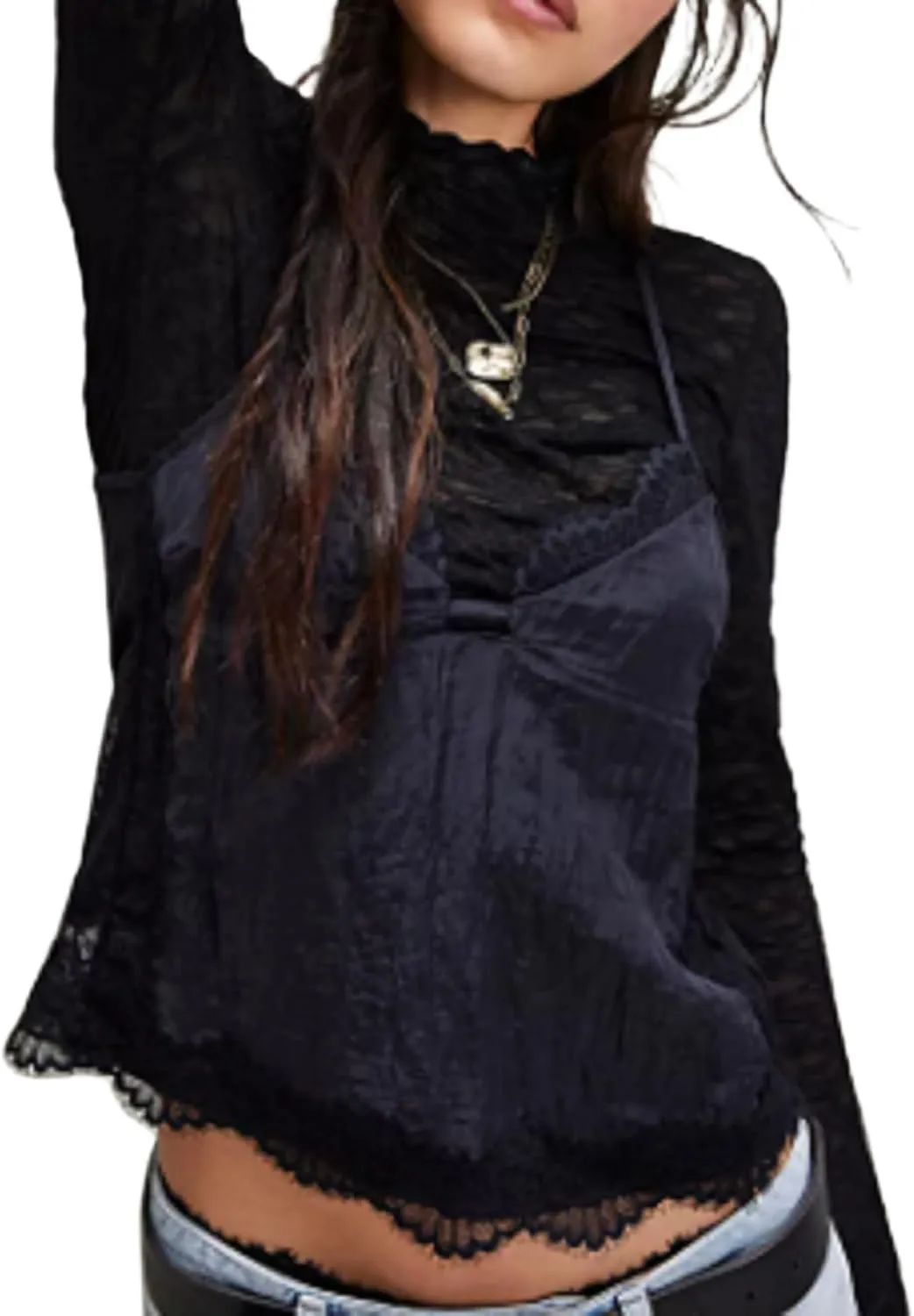 Womens Y2K V Neck Camisole Sexy Spaghetti Strap Lace Trim Going Out Tops Summer Basics Tank Tops Streetwear