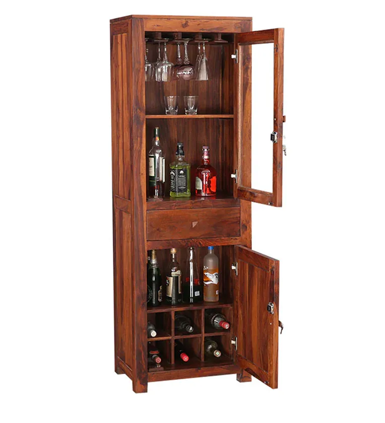 Woodrow Solid Wood Bar Cabinet in Natural Finish
