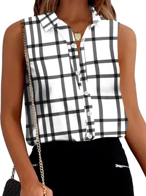Zeagoo Women's Sleeveless Button Down Shirts Blouses Solid Casual Loose V Neck Tank Tops for Work S-XXL