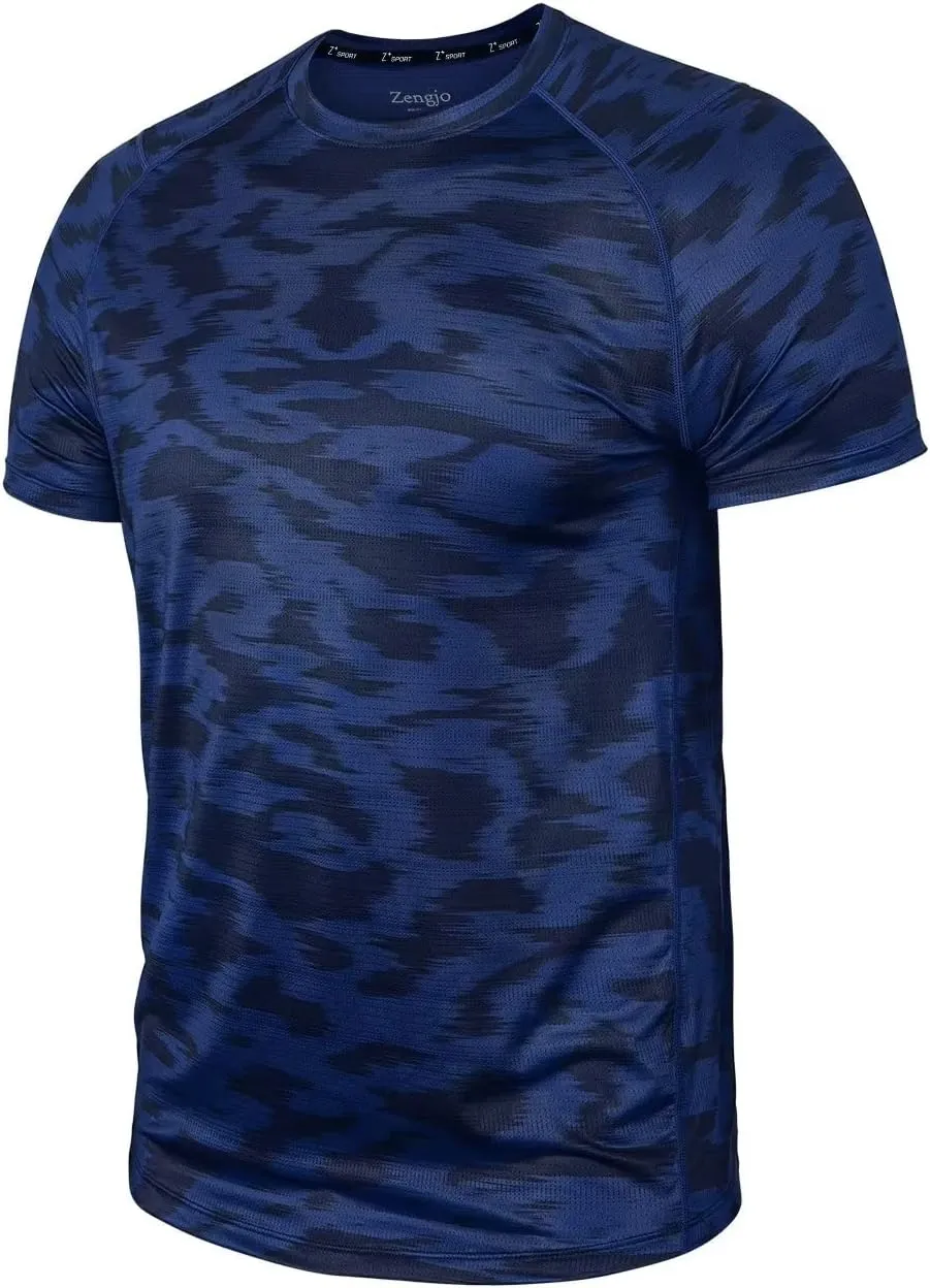 Zengjo Mens Workout Shirts Quick Dry Short Sleeve Athletic Running Gym T Shirt