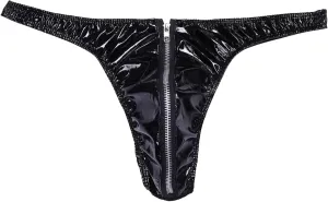 Zipper Thongs for Men PU Leather Underwear Sexy Low Waist Panties Stretch Breathable Jockstrap Seamless Boyshorts Black